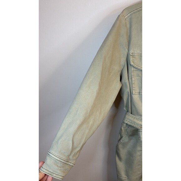 LANE BRYANT Olive Green Denim Jumpsuit 16 Petite Belted Straight Leg Utility 70s - Picture 6 of 16